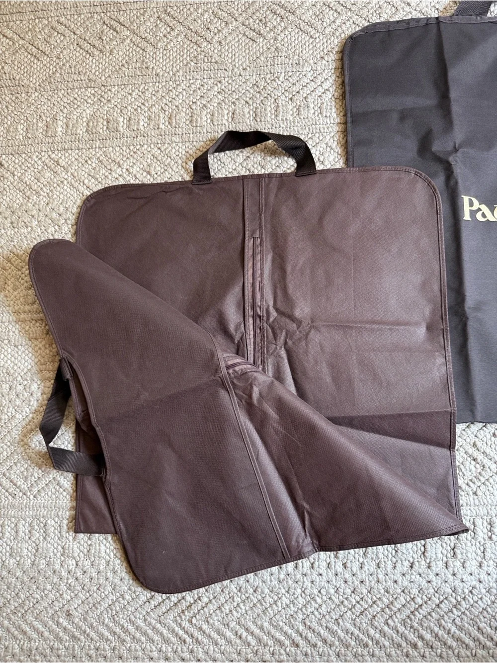 Paul Stuart Brown Garment Bags with Gold Logo - Set of 2